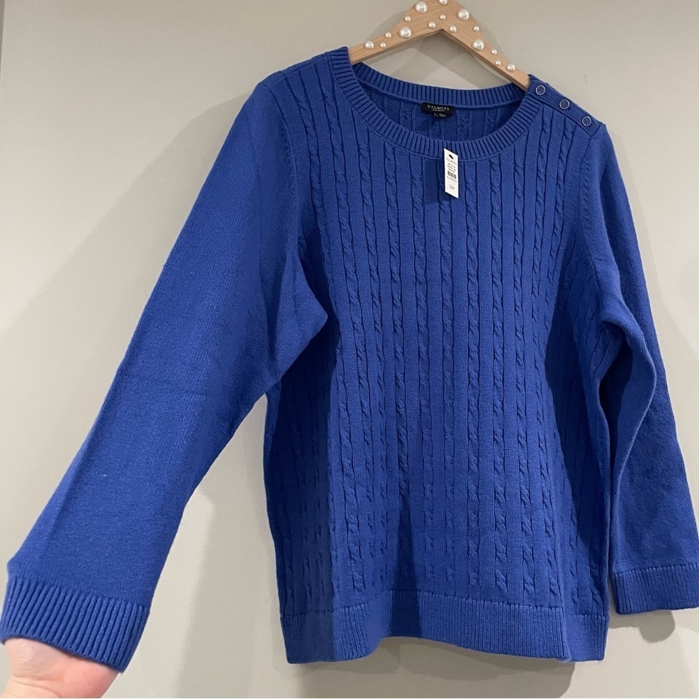Talbots Super-Soft Cable Knit Sweater – Royal Blue Plus Size 2X Petite NWT, Cozy - Picture 8 of 15